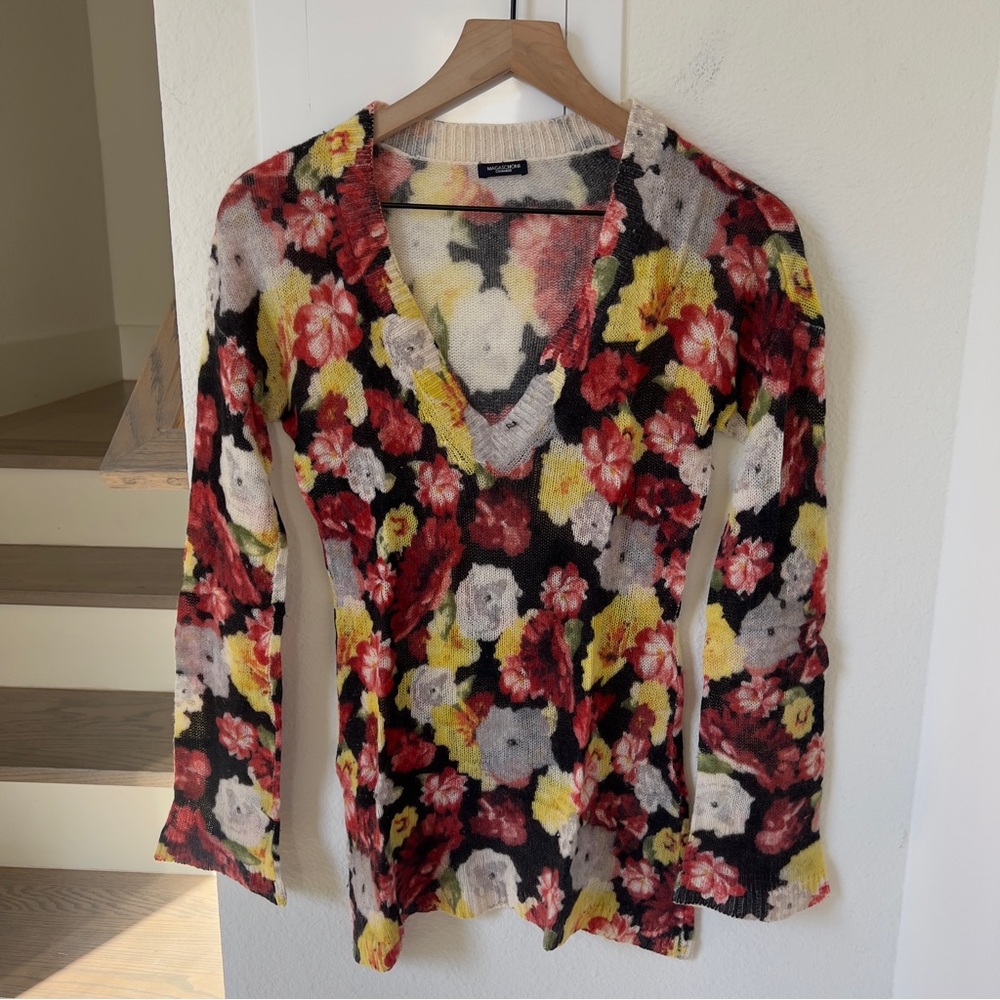 Magaschoni Cashmere Floral V Neck Sweater